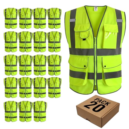 JKSafety 20 Pack Safety Vest for Men Women Reflective JK156 Yellow M - color: 156-yellow, size: Medium
