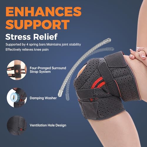 Knee Brace for Meniscus Tear, Arthritis, ACL & Knee Pain, Adjustable Support with Dual Side Stabilizers for Injury Recovery Black Size M (13.8-21") - size: Medium