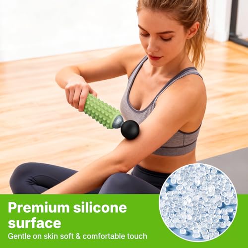 Mini Electric Massage Roller 4 Speeds Vibrating Massage Ball, 2-in-1 Portable Muscle Massager Gun & Roller for Muscle Relief, Detachable Heads, Rechargeable, For Fitness, Office, Travel (Green) - color: Green