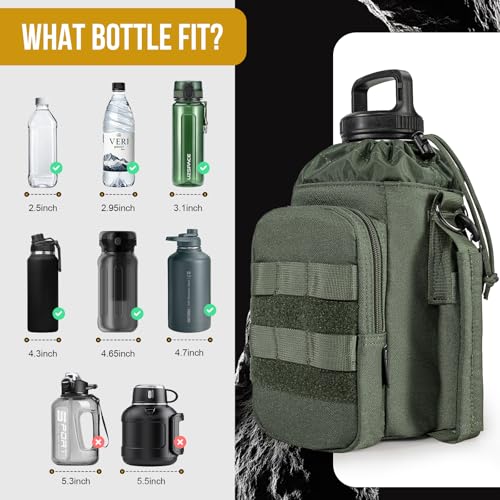 ONETIGRIS Tactical MOLLE Water Bottle Holder 40-64oz with Phone Pocket - color: Green