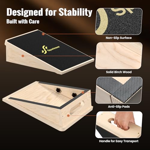 Sportneer Squat Wedge, 1200LB Wooden Heel Elevated Board for Squats - size: 15°