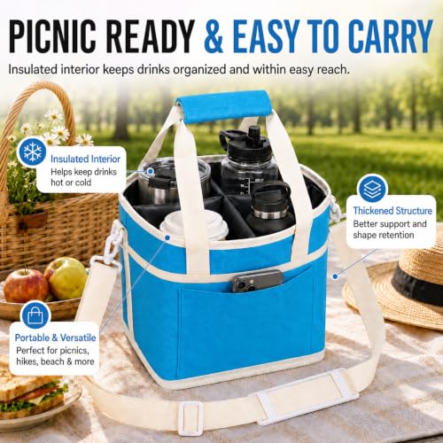 Structured Drink Carrier Bag, Family Size 4 Compartment Drink Bag - color: Sky Blue