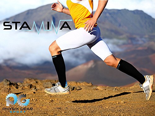 Physix Gear Compression Socks 20-30 mmHg - Men & Women - Running, Nurses, Shin Splints, Flight, Travel - color: Black/Blue, size: XX-Large