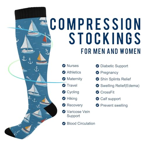 Wusikd Cats Compression Socks for Women and Men Circulation Cute Long Socks for Athletic Running 1 - color: Boat