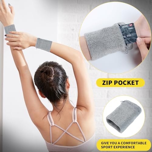 2 Pack Wrist Pouch for Men and Women, Wristband Pocket with Zipper for Running, Basketball, Tennis, Travel, Gym and Any Other Sports - color: Light Grey