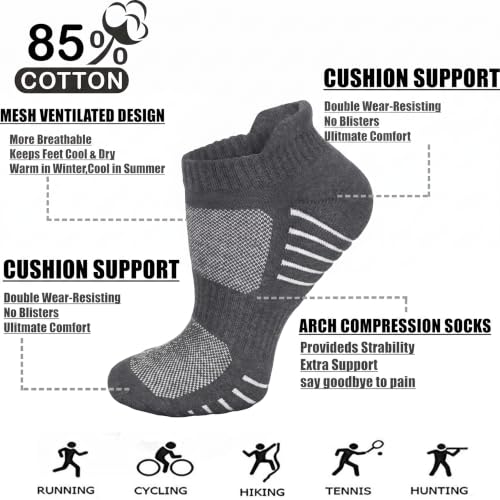 Iseasoo Ankle Compression Socks for Women Men, 5 Pairs Copper Running Socks - color: A10 - Multicoloured, size: Small-Medium