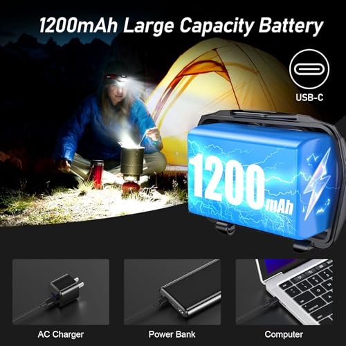 Blukar LED Headlamp Rechargeable, 2000L Super Bright Headlight Flashlight - color: Black