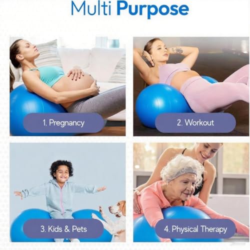 Peanut Yoga Ball, 90x45cm Anti Burst Exercise Ball, Heavy Duty Inflatable PVC Peanut Ball with Pump and Plug, kids/Adult Fitness, Pregnancy Support, Child Physical Therapy, Animal Balance Training - color: blue