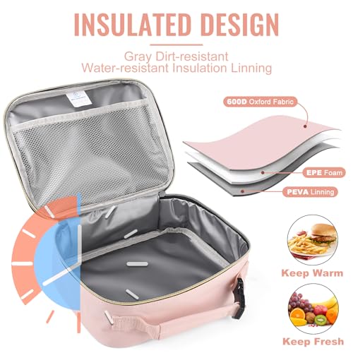 Genteen Kids Insulated Lunch Box for Boys Girls,Back to School,Office - color: C-1pk Light Pink