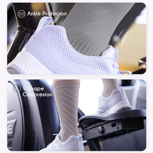BRISIRA Coolmax Bamboo Viscose Compression Running Crew Socks Women - color: 3 Pairs Light Grey, size: 8-10