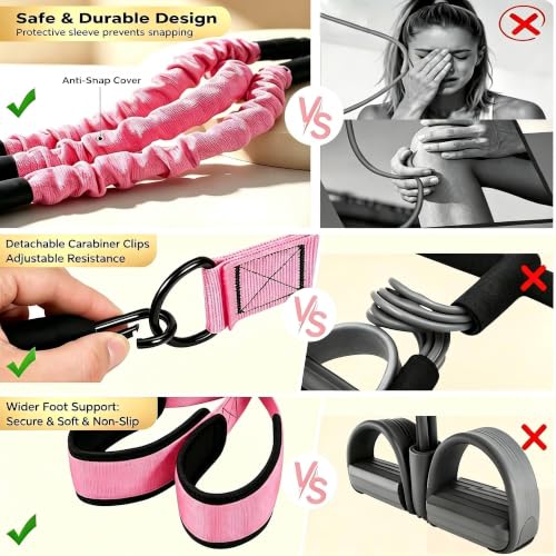 Pink Pedal Resistance Band with Handle, 4 Tubes & Ankle Cuffs - color: Light Pink