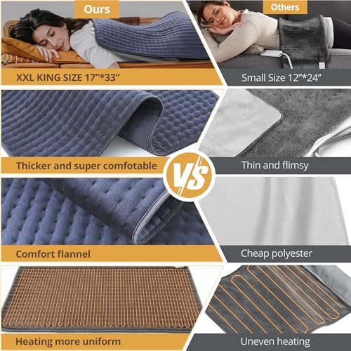 Heating Pad for Back Pain Relief, 17" x 33" Extra Large Electric Heating Pad for Period Cramps, Neck and Shoulders, Moist & Dry Therapy, 6 Heat Settings, 2H Auto Shut Off, Machine Washable, Navy Blue - color: Navy Blue