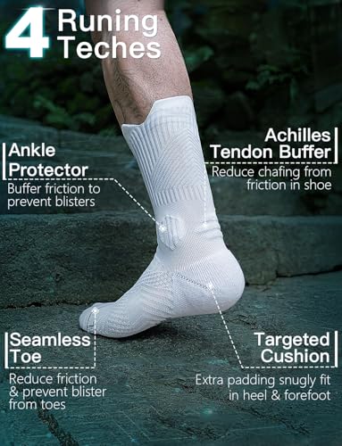 Juclise Men's Compression Running Crew Socks, 3 Pairs - color: Glacier White+charcoal+carolina Blue, size: X-Large