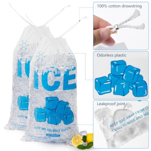 100 PACK 10 lb. Drawstring Ice Bags 12 x 21 Inch Heavy-Duty - style: 12x21inch(100pack)Cotton Drawstring-Ice Cube Pattern