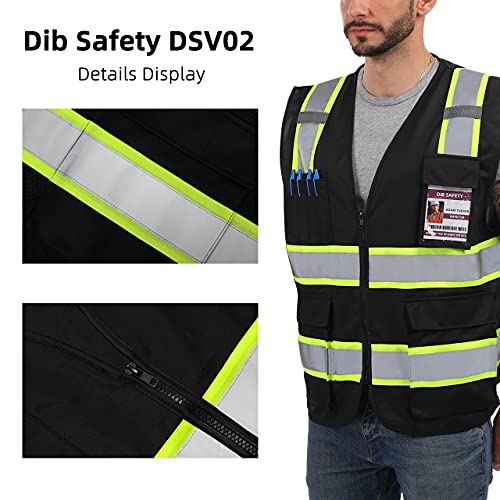 Dib Safety Reflective Safety Vest for Men Women with Pockets, Black M - color: Black, size: Medium