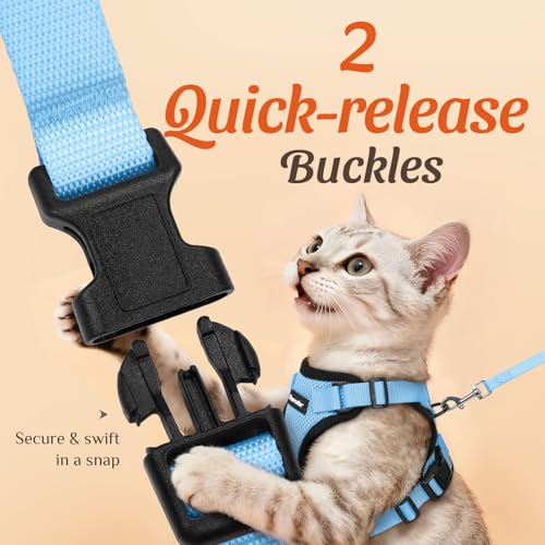 Dooradar Cat Harness and Leash Set, Adjustable and Escape Proof, XXS - color: Light Blue, size: Xxs