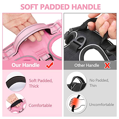 PoyPet No Pull Dog Harness, Reflective Vest with 2 Leash Clips & Handle - color: Light Pink(Matching Trim), size: S