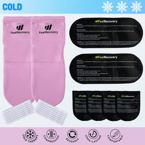 Ice Pack Socks for Feet Coolers - Reusable Hot&Cold Therapy Socks w/Compression Straps - Cold Gel Pack for Neuropathy, Foot Pain, Plantar Fasciitis & Sprains - Cooling Socks for Hot Feet for Gout - size: S/M, style: Pink