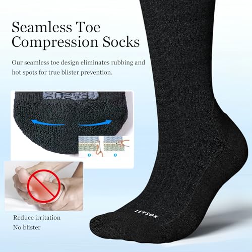 LEVSOX Thicker Bamboo Viscose Compression Socks 20-30 mmHg Cushioned - color: Black, size: Medium
