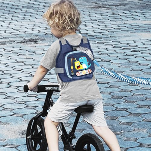 Accmor Toddler Harness Leash+ Reflective Anti Lost Wrist Link, Cute Dinosaur Kids Harness with Leash, Collapsible Child Leash Baby Boys Walking Wristband Assistant Strap Belt for Outdoor Travel - color: Navy Blue/Crane Dinosaur