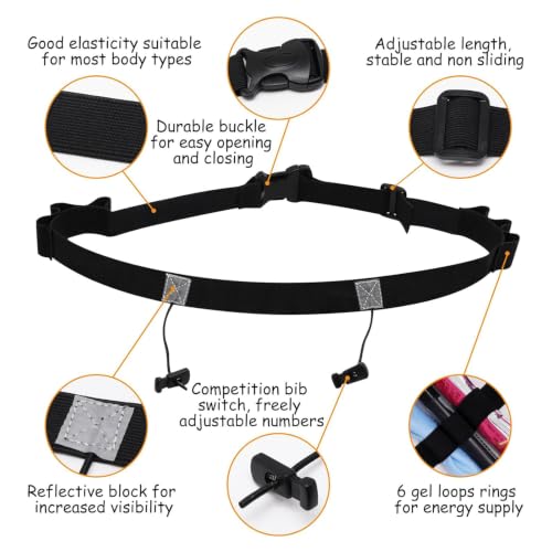 2Pcs Race Number Belt Race Bib Belts with 6 Energy Gel Loops for Marathon Triathalon Running No Safety Pins Required (Black/Red) - color: Black&Red