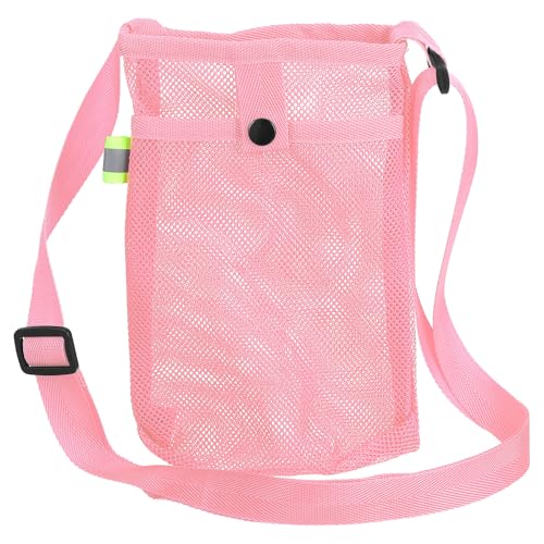 Uxcell Water Bottle Holder With Adjustable Shoulder Strap, Carrier Bag, Mesh Crossbody Carrier With Pocket for Sports, Hiking, Walking, Travel - color: Pink