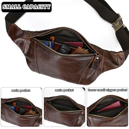Genuine Leather Fanny Pack for Women & Men, Crossbody Waist Pack with Adjustable Strap, Hiking Hip Bum Belt for Travel, Hiking, Running - color: Coffee