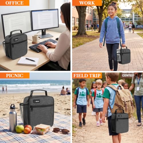 opux Insulated Lunch Box Kid & Adult, Leakproof Soft Cooler Bag, Charchoal - color: Charcoal