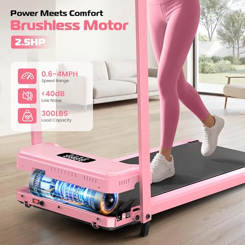 ANCHEER Incline Walking Pad with Handle Bar, Foldable Treadmill-Home/Office - color: Pink