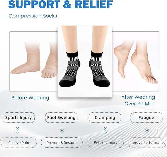 IRAMY Ankle Compression Socks for Women Men Cushioned Athletic Running Socks Plantar Fasciitis Relief 2/3/4/5/6 Pairs - color: Black(3 Packs), size: Medium