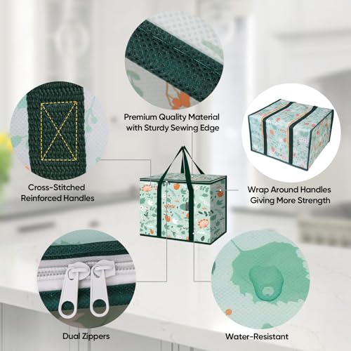 BALEINE Insulated Reusable Grocery Bags with Zippered Top, Large Cooler Bag - color: Spring Stroll, size: 4 Pack