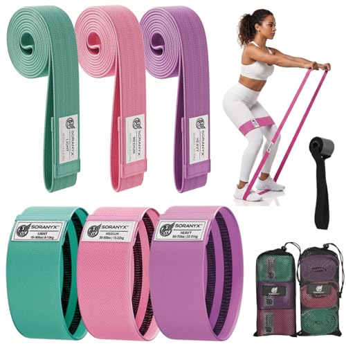 Resistance Bands Set for Men & Women, Fabric Hip Bands & Long Resistance Workout Bands with Door Anchor, Non-Slip Home Gym Equipment for Glutes, Legs, Strength Training & Full Body Workouts