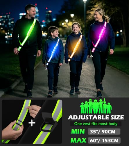Ylzzrs LED Belt Reflective Sash for Walking at Night,High Visibility Adjustable Night Running Safety Gear,Light Up Running Belt Reflective Gear with Phone Bag/Armband for Runners Walkers Men Women - color: Green