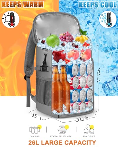 Capolo Cooler Backpack Insulated Leak Proof for Women Men Soft Cooler Bag - color: Leather Gray With Yellow, size: 36 Cans