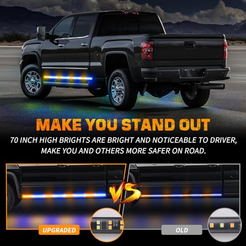 XRIDONSEN 2 Pack 70-Inch 864 LED Running Board Strobe Lights Strip - color: Amber/Blue