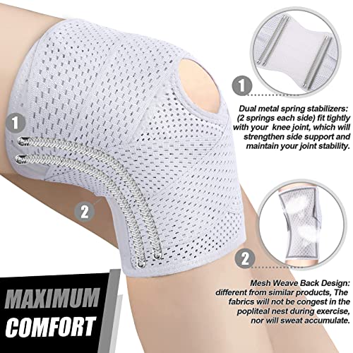 NEENCA Adjustable Knee Brace, Compression Knee Support with Air Mesh Fabric - color: White, size: Large