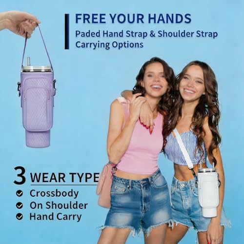 Water Bottle Carrier Bag with Phone Pocket for Stanley 40oz Cup Tumbler Crossbody Sling Pouch Adjustable Shoulder Strap Holder Sleeve for Stanley Cup Carry All Gym Hiking Walking Travel
