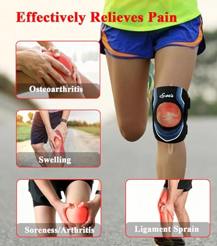 2 Pack Patella Knee Brace with Spring Support,Knee Pain Relief Adjustable Patellar Tendon Support Strap for Tennis, Running, Workout, Arthritis Injury Recovery (Black, One Size)