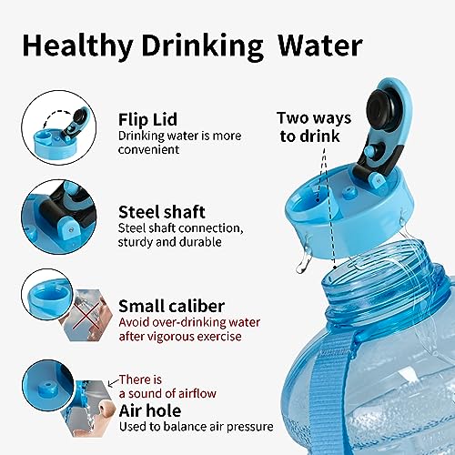 TOOFEEL 2.2 Liters Gym Big Sports Water Bottles for Men - Reusable BPA Free Plastic Clear Water Jug - Unique Water Bottles, Comfurtable to Touch and Easy to Clearn - Transparent Light Blue - color: Transparent Light Blue bottle, style: 74 oz water bottle
