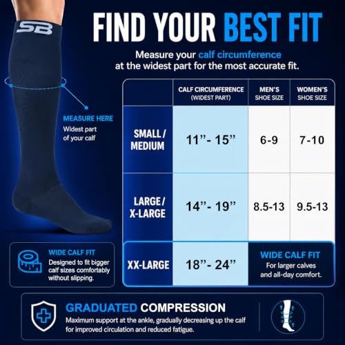 SB SOX 3-Pair Compression Socks (15-20mmHg) - color: Solid Navy, size: S/M