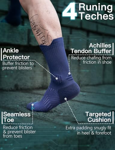 Juclise Men's Compression Running Crew Socks, 3 Pairs - color: Classic Black + Glacier White + Cobalt Blue, size: Medium