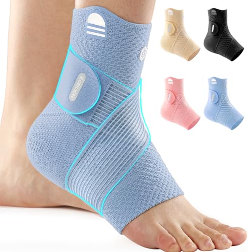 ZOELION Ankle Brace Compression Support with Removable Fishnet Strap, 3D Knit Plantar Fasciitis Relief Achilles Tendonitis Brace, Ankle Compression Sleeve for Pain Relief & Injury Healing, Blue/S - color: Blue（Pack of 1）