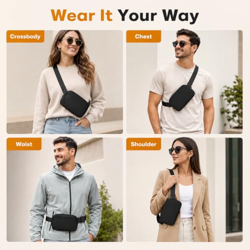 Fanny Pack, Adjustable Crossbody Waist Bag, Black - color: Black
