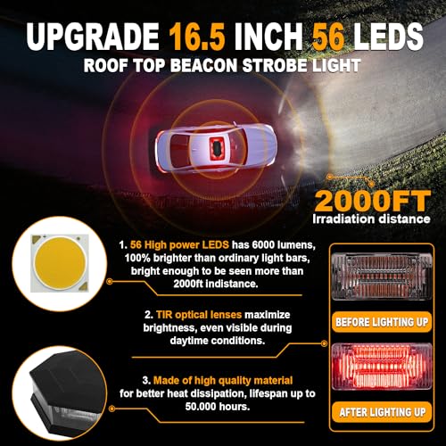 ASPL 16.5 Inch Roof Top Beacon Warning Strobe Light for Trucks Red White - color: Red/White