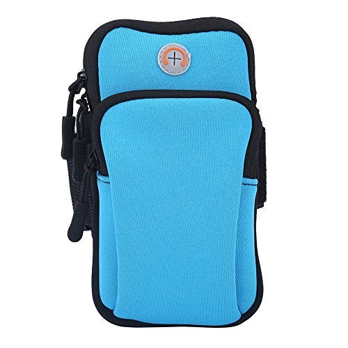 Filfeel Arm Pouch, Running Armband Bag for Phone & Keys Zipper Multi-Layer Wallet Pocket for Outdoor Jogging Sports Gym(Blue)