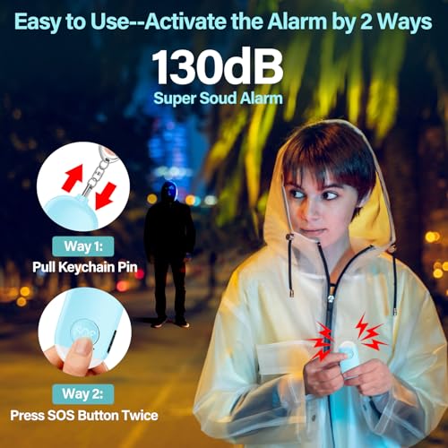 Hion Personal Safety Alarm for Women, Rechargeable 130dB Self Defense Alarm Keychain with LED Flashlight, Emergency Safe Sound Security for Children Elderly College Girls Men, Blue - color: Blue