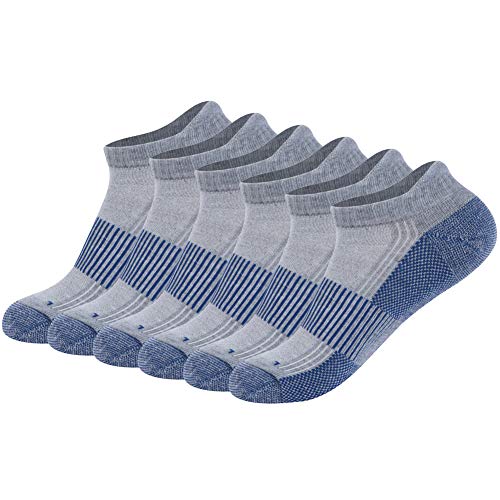 FOOTPLUS Copper Compression Socks,Unisex Cushioned Sole Arch Support Athletic Ankle/Crew Running Hiking Socks - color: 6 Pairs- Grey& Blue, size: Medium