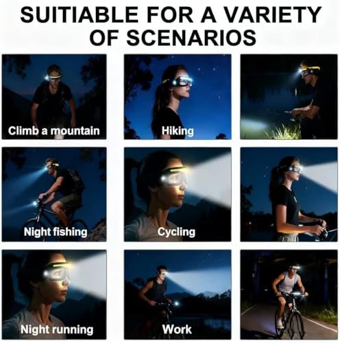 LED Glasses Rechargeable Headlight with Motion Sensor and Touch Control, 5 Modes USB C Lighted Glasses for Night Running,Camping, Fishing, Cycling, Hiking, Hands-Free Lighting (Blue) - color: Blue