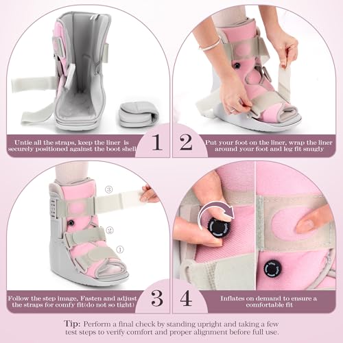 Jewlri Walking Boot for Broken Foot Injury, Air Cam Walker Boot, M - color: Grey & Light Pink, size: Medium