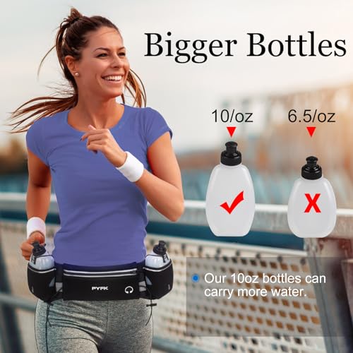 PYFK Running Belt with Water Bottles, Hydration Belt for Men and Women, Water Bottle Holder Running Pouch Water Belt, Fanny Pack Fits 7 inches Phones, Waist pack for Runner Jogging - color: Black Reflective